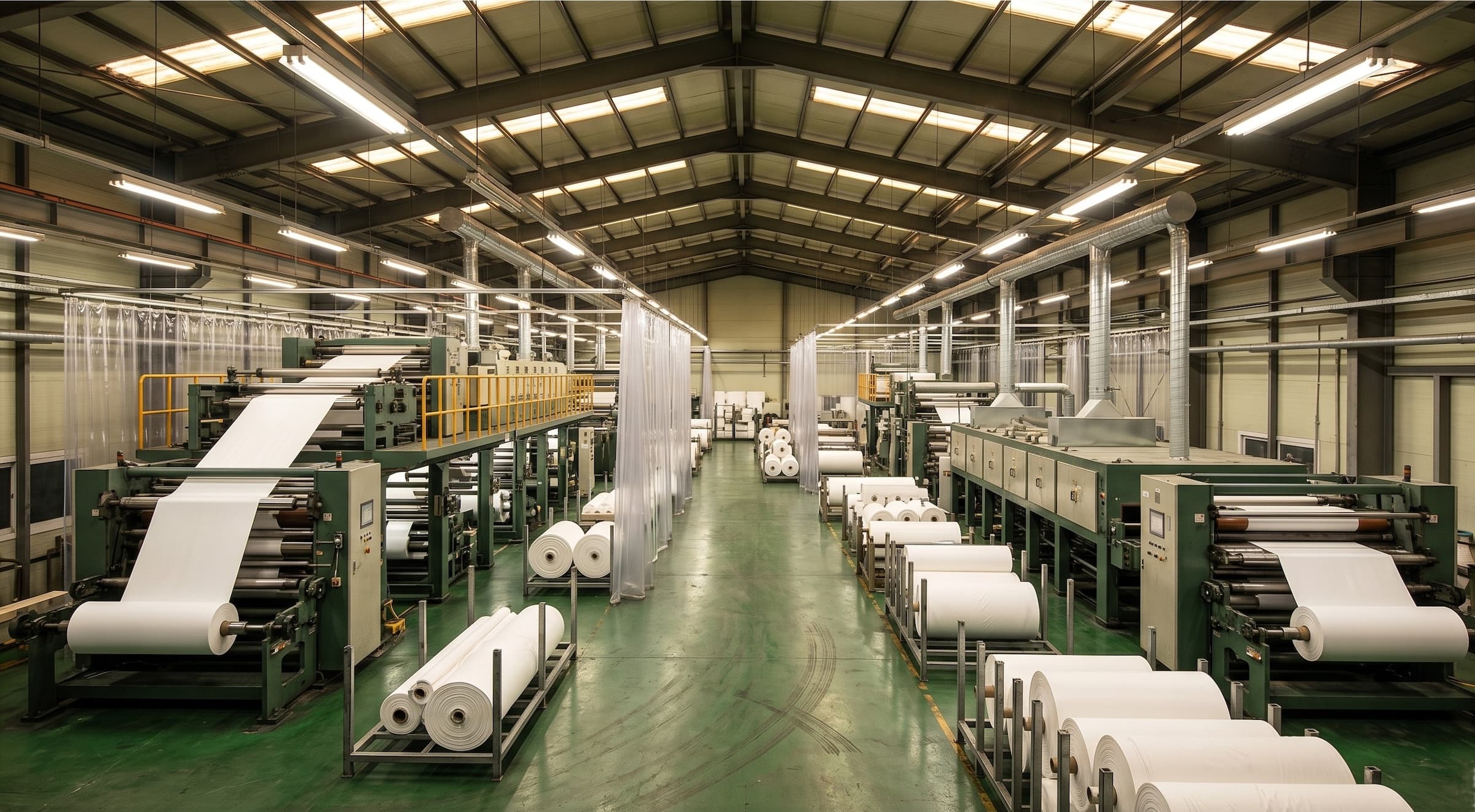 Hyundai Chemical manufacturing floor — wet-process PU coating line